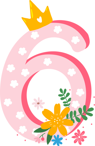 Number 6 with Crown and Flowers
